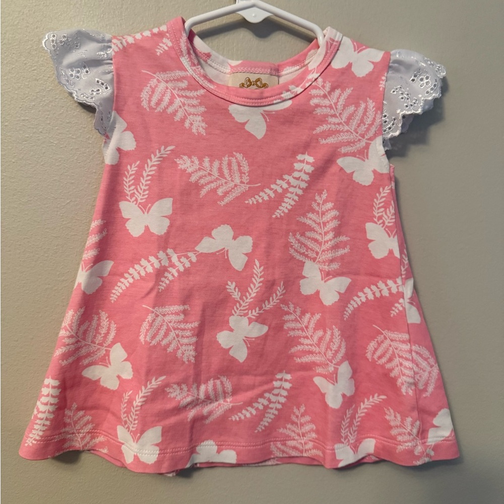 The Beaufort Bonnet Company Pink Butterfly and Fern Kids Top